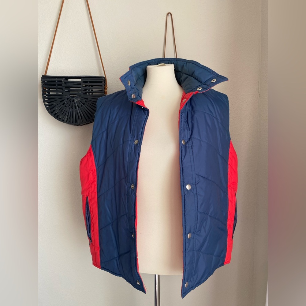 Vintage Sutton Place Two-Tone Puffer Full Button Vest Pockets, Size Medium